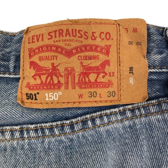 LEVI’S 501 150 Celeb Peace Denim Jean Men 30x30 Blue Straight Rare Classic Boho - Picture 10 of 13